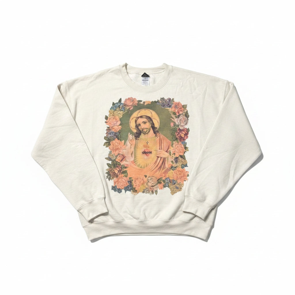 Jesus Sweatshirt on Tan with Crystals