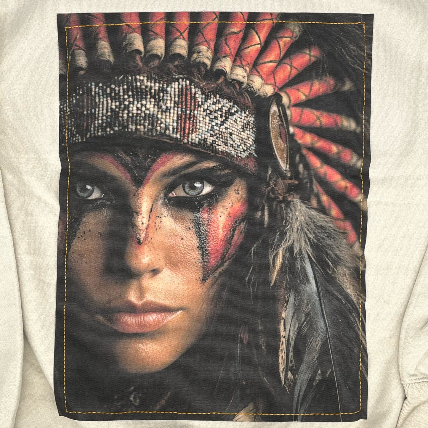 Indian War Paint Sweatshirt sewn on tan