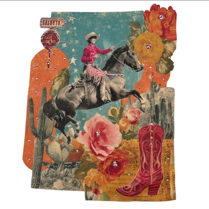 Pop Art Cowgirl T-shirt on Natural with Crystals