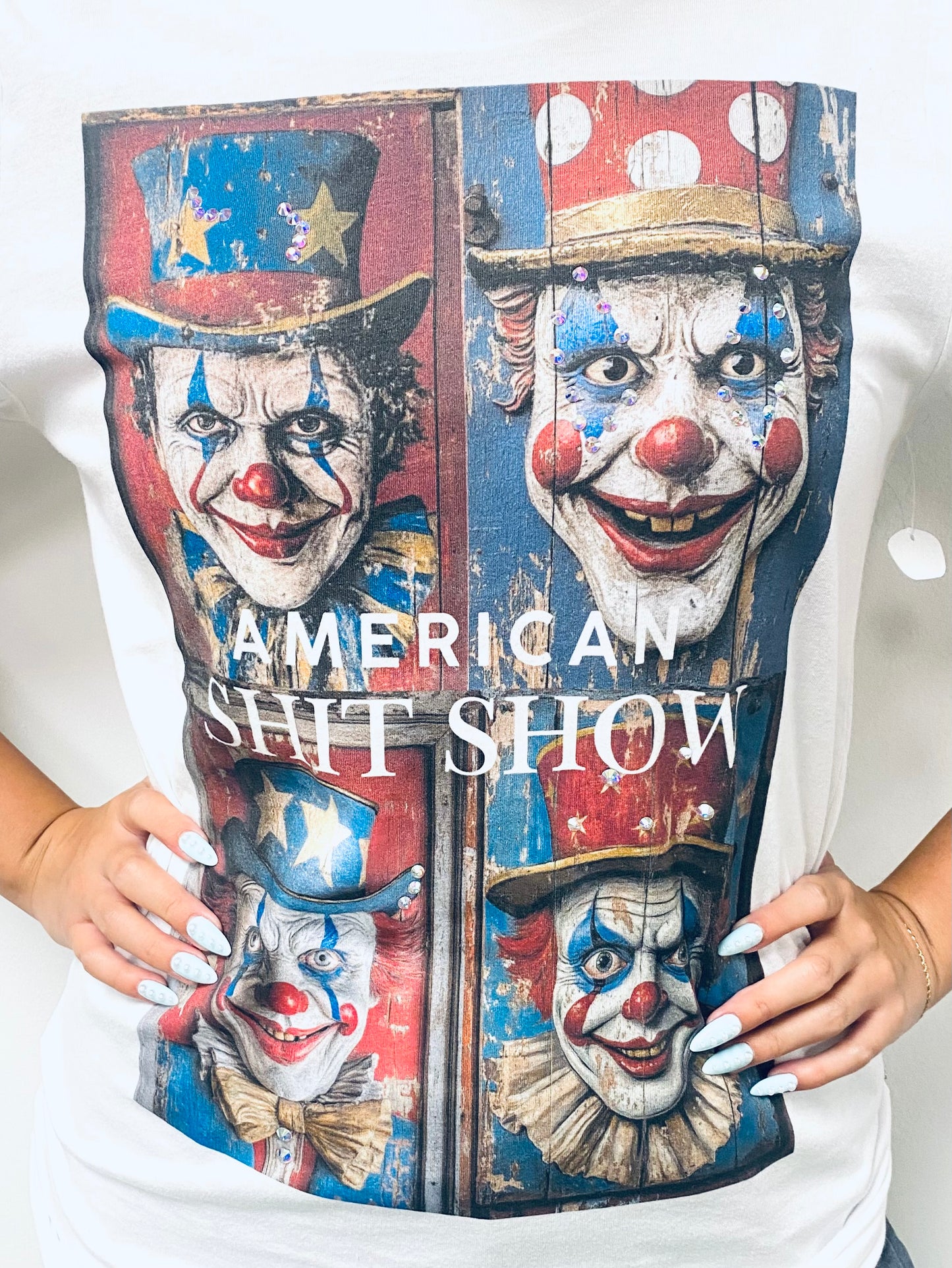 American Shit Show T-Shirt on White with Crystals 