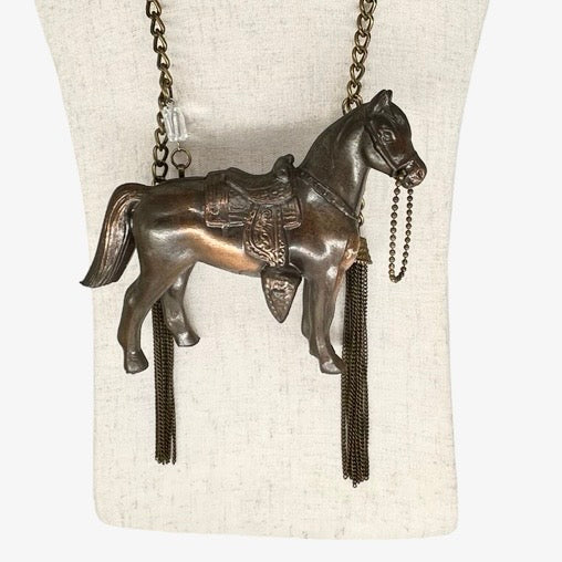 OOAK Metal cast Vintage horse necklace