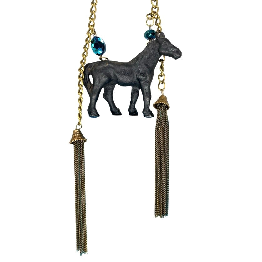 OOAK Metal cast Vintage horse necklace