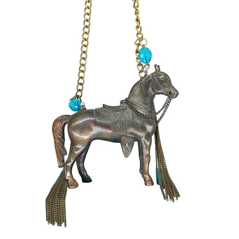 OOAK Metal cast Vintage horse necklace