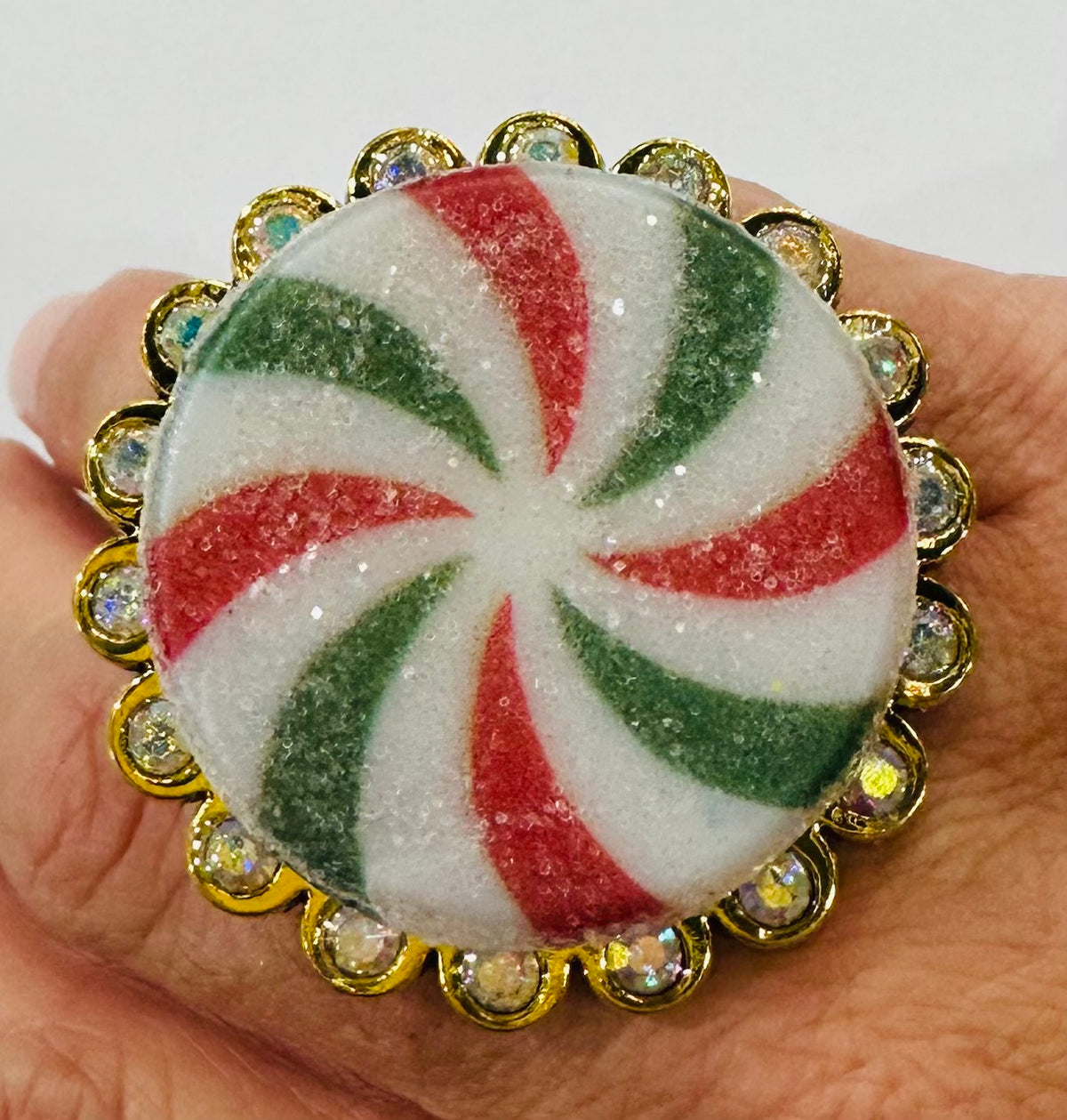 QG-Large Peppermint Glitter Bezel Ring 3/8"