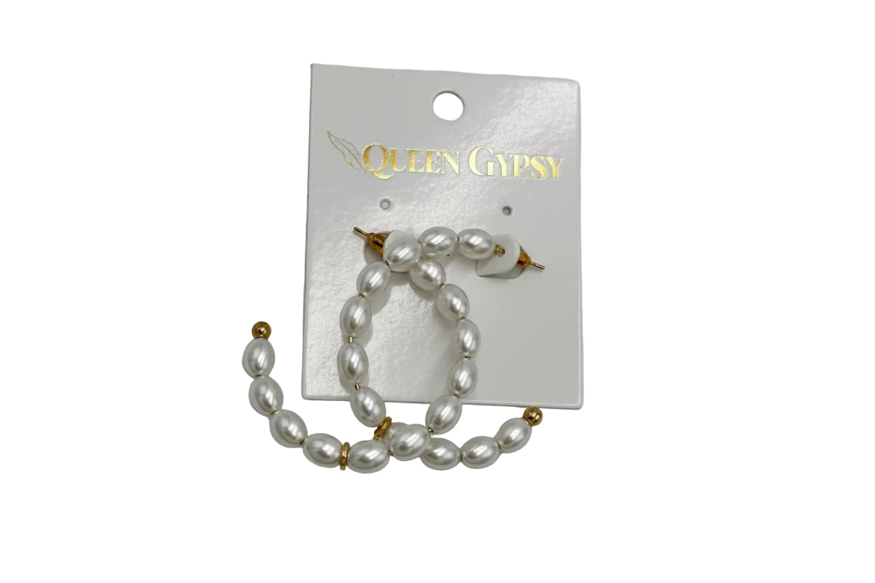 Oval Pearl Hoop Earrings