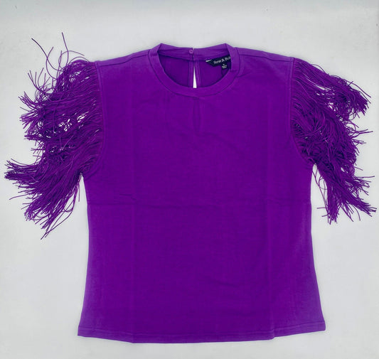 Purple Nutcracker Cap Sleeve Fringe Shirt
