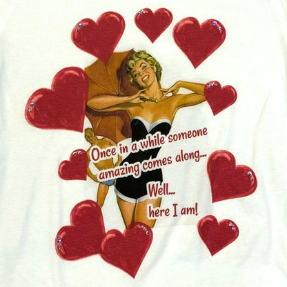 Pin Up Valentine T-Shirt on White with Crystals