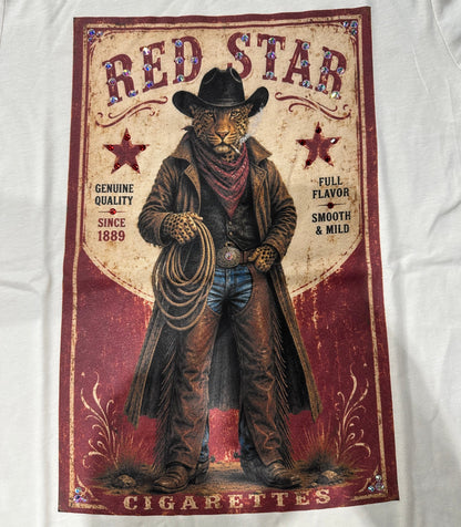 Red Star Cowboy T-Shirt on Natural with Crystals