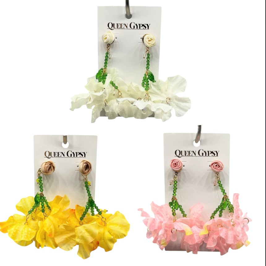 Fabric Flower drop earrings