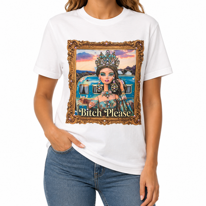 Bitch Please T-Shirt on White with Crystals