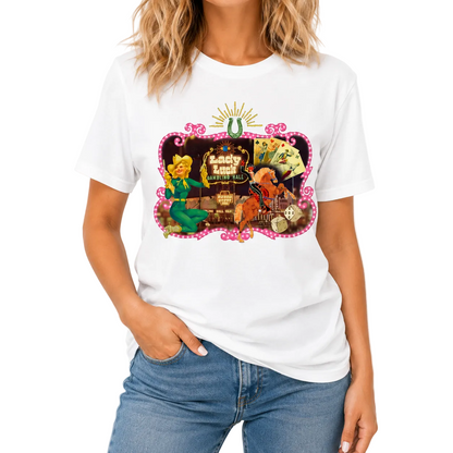 Lady Luck on White T-shirt W/Crystals