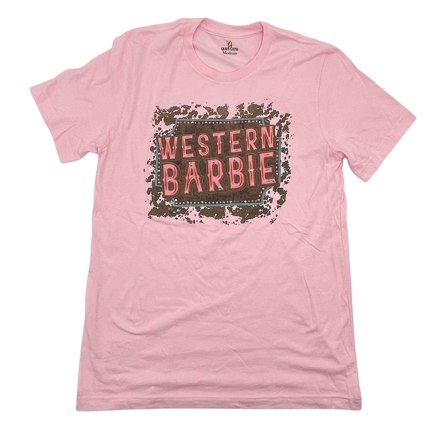 Western Barbie T-Shirt on Pink with Crystals