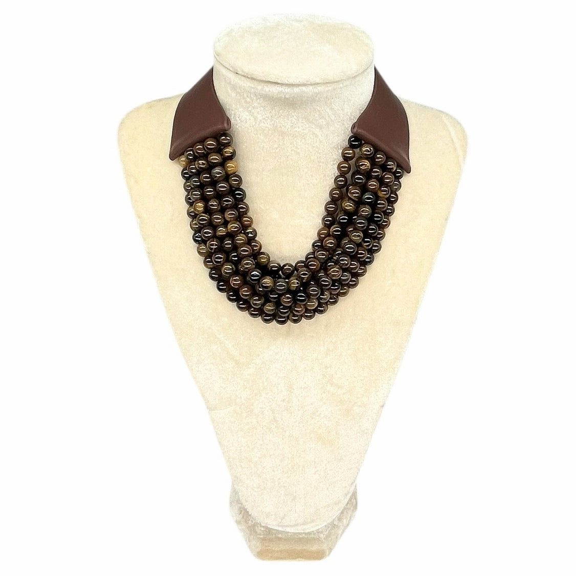 Premium stone Faceted Beaded Multi Strand Layered Faux Leather Necklace 