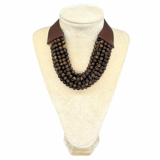 Premium stone Faceted Beaded Multi Strand Layered Faux Leather Necklace 
