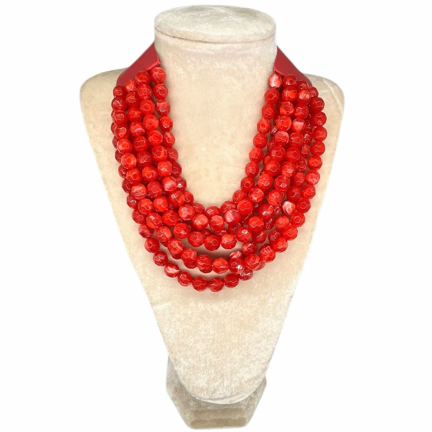 Marble Faceted Acrylic Ball Bead Multi Strand Layered Faux Leather Magnetic necklace 7strand