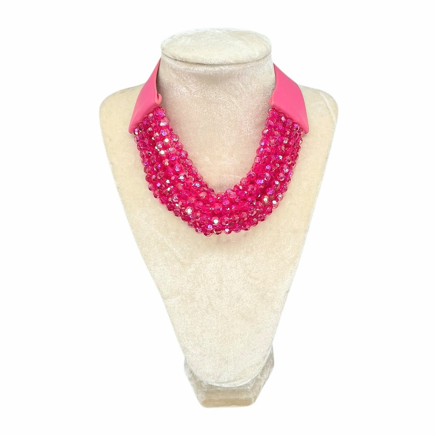 Premium stone Faceted Beaded Multi Strand Layered Faux Leather Necklace 