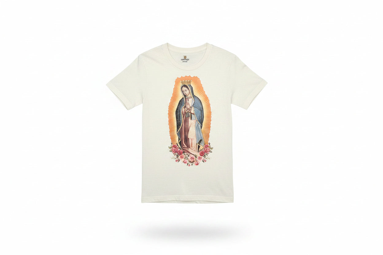 Guadalupe On Natural T-shirt with Crystals