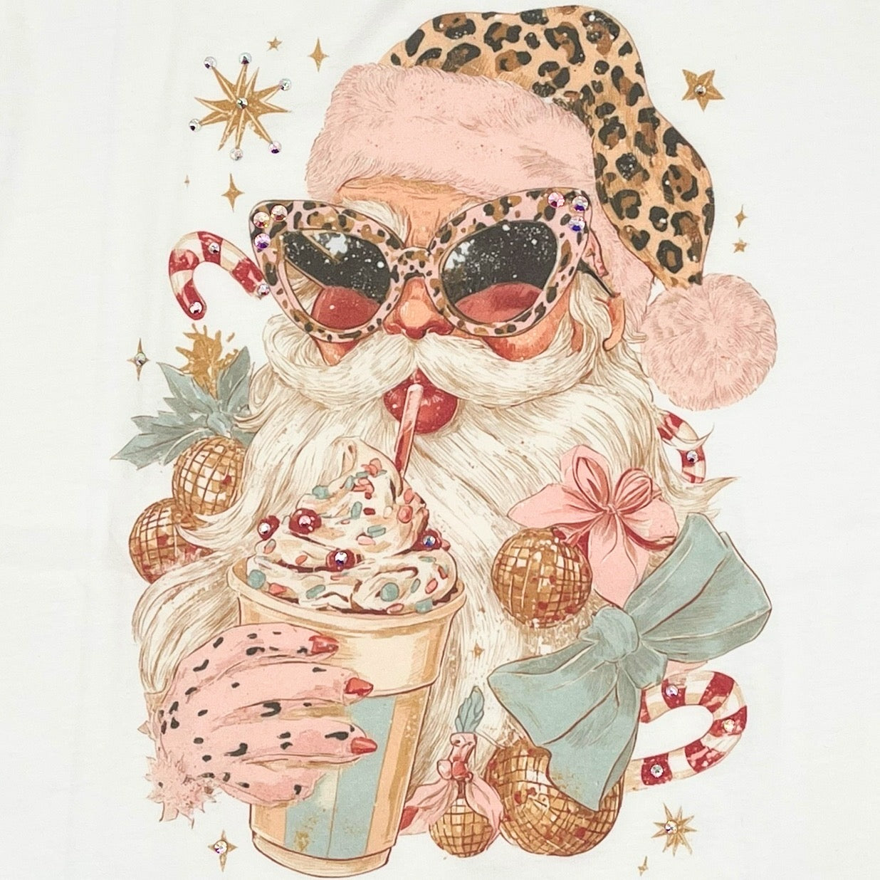Sassy Santa T-shirt on White with Crystals
