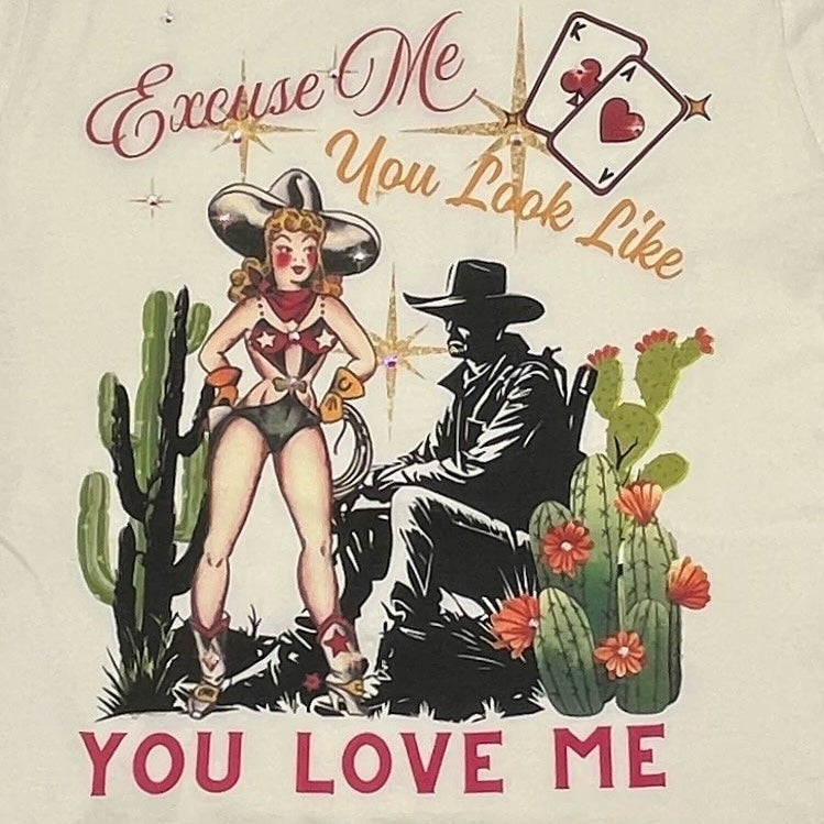 Excuse Me T-Shirt on Natural with Crystals