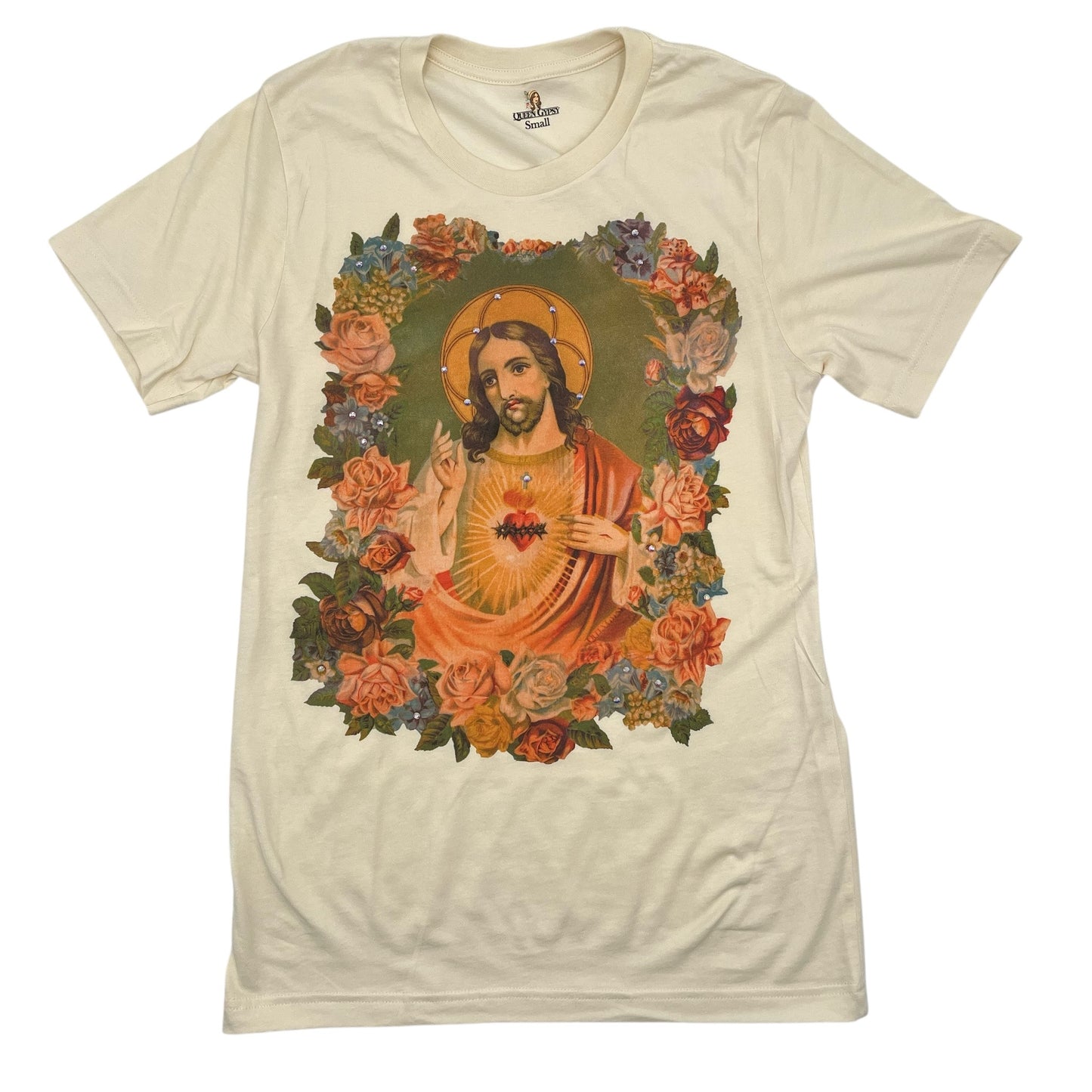 Jesus T-Shirt on Natural with Crystals
