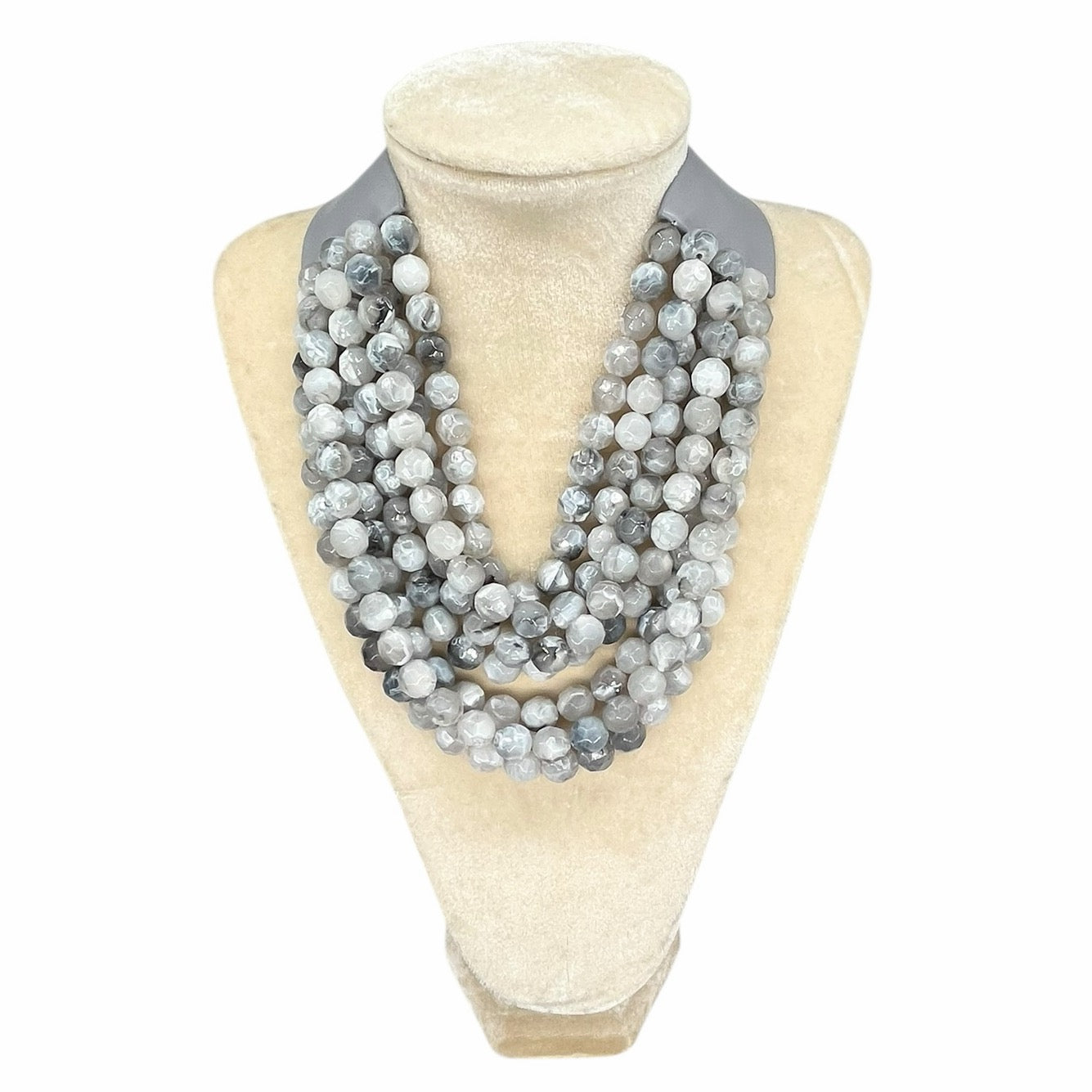 Marble Faceted Acrylic Ball Bead Multi Strand Layered Faux Leather Magnetic necklace 7strand