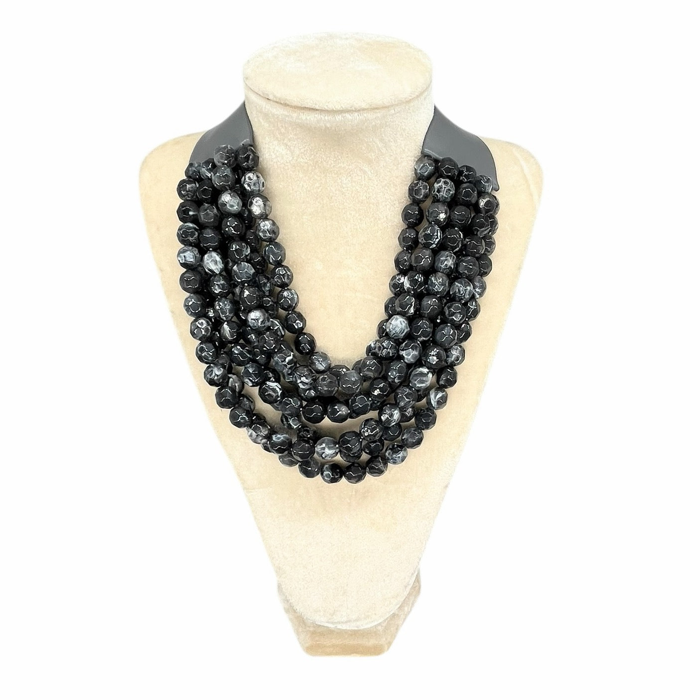 Marble Faceted Acrylic Ball Bead Multi Strand Layered Faux Leather Magnetic necklace 7strand