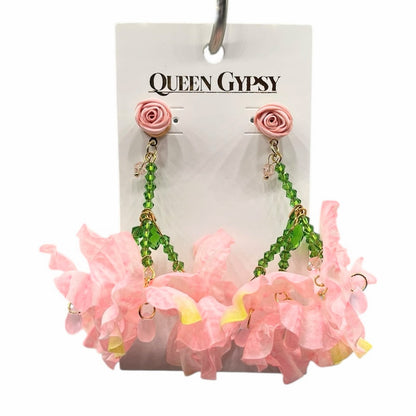 Fabric Flower drop earrings