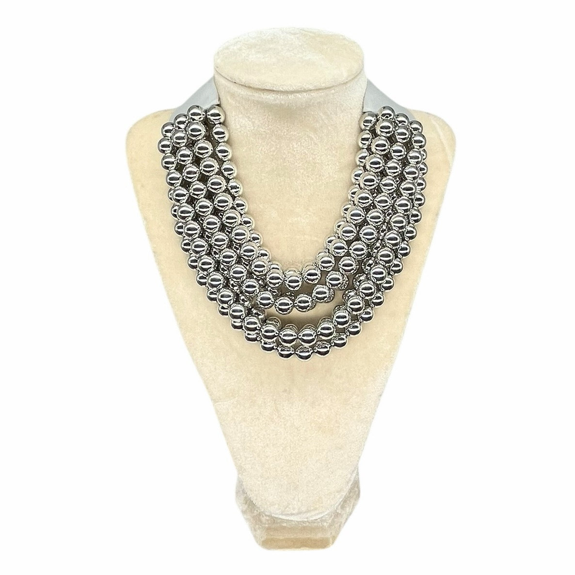 Metallic Ball Beaded Multi Strand Layered Faux Leather Magnetic Necklace 5 strand necklace