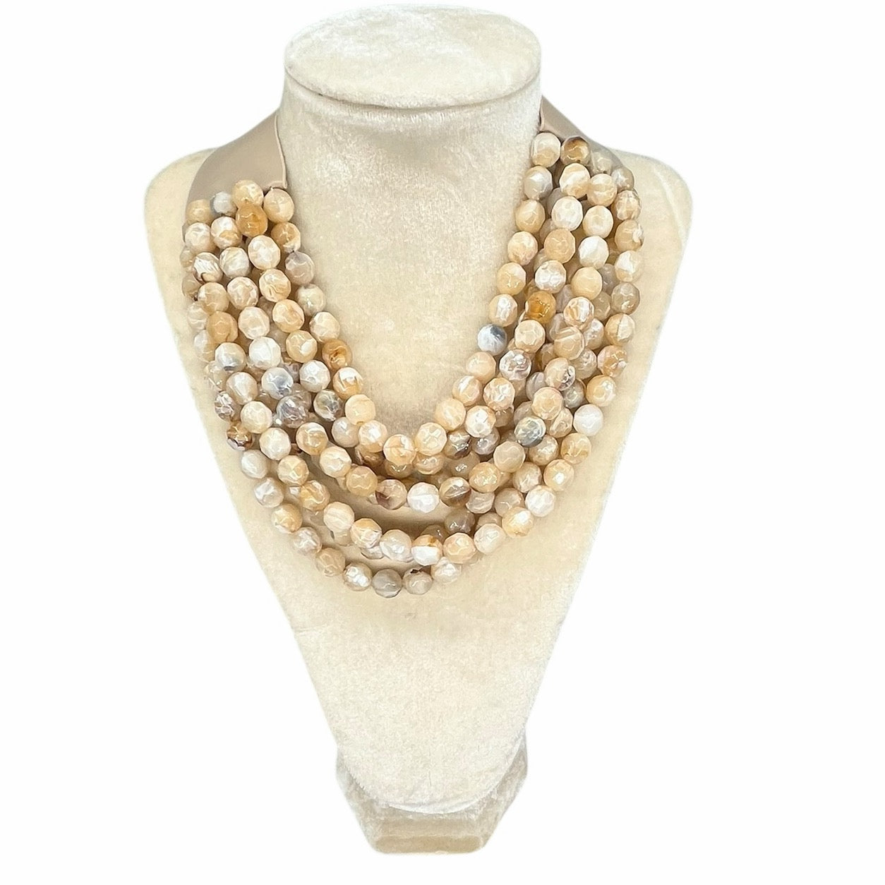 Marble Faceted Acrylic Ball Bead Multi Strand Layered Faux Leather Magnetic necklace 7strand