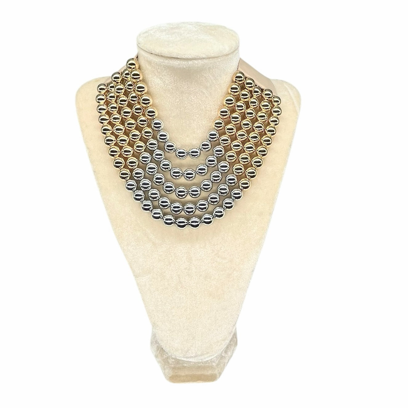 Metallic Ball Beaded Multi Strand Layered Faux Leather Magnetic Necklace 5 strand necklace