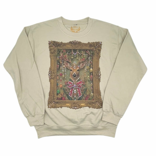 QG-Red Bow Deer Tan Sweatshirt TINA