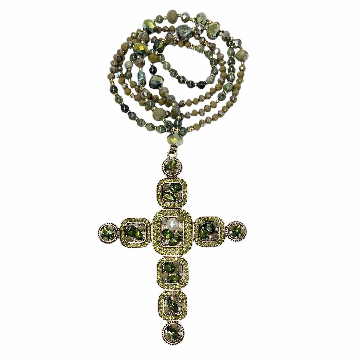 Jeweled Cross Beaded Necklace
