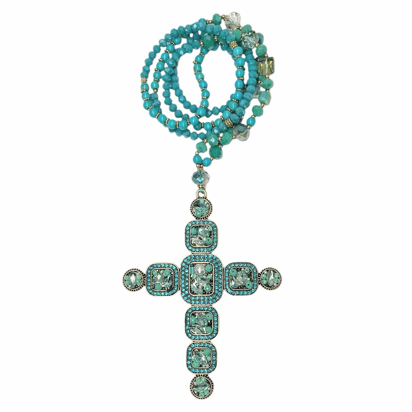 Jeweled Cross Beaded Necklace