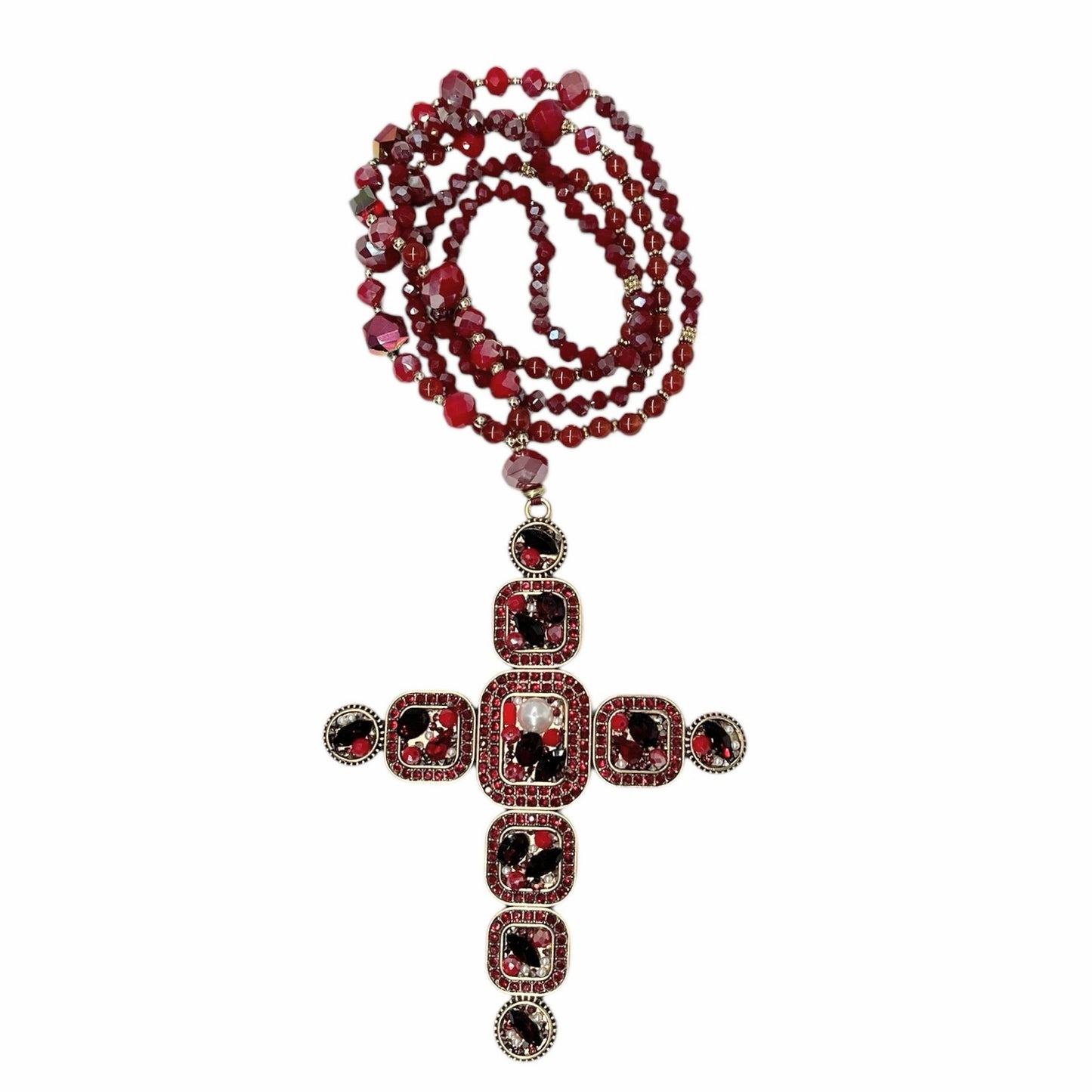 Jeweled Cross Beaded Necklace