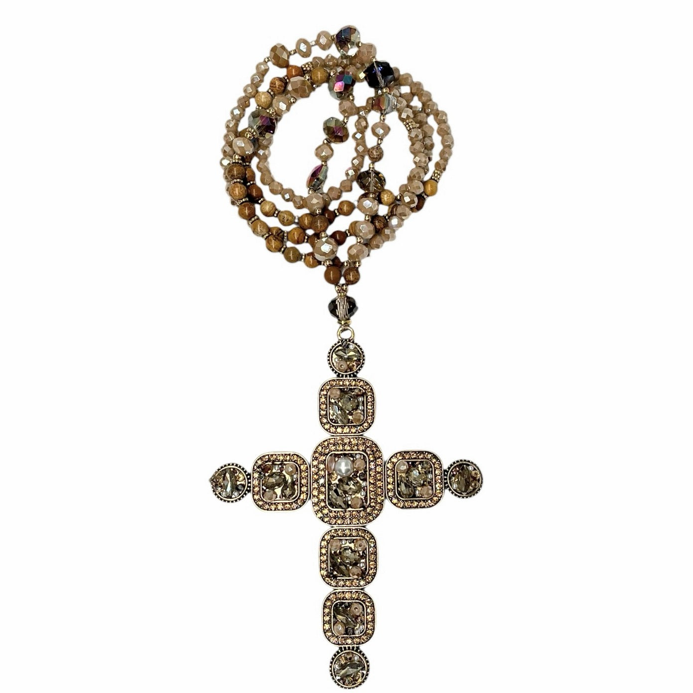 Jeweled Cross Beaded Necklace