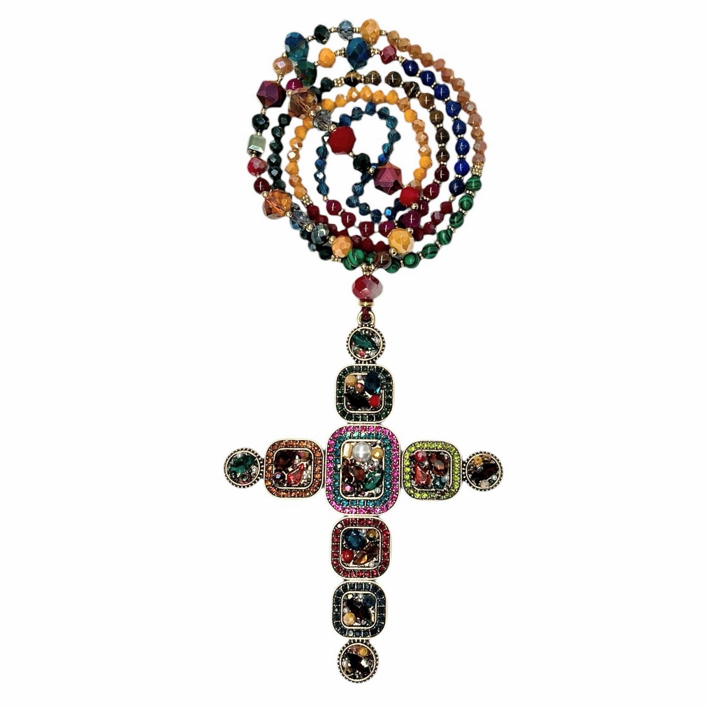 Jeweled Cross Beaded Necklace