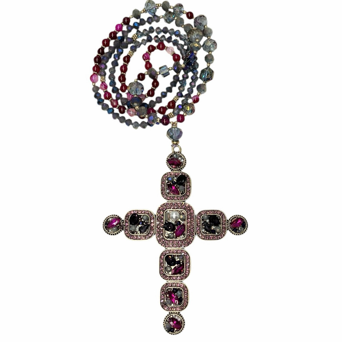 Jeweled Cross Beaded Necklace