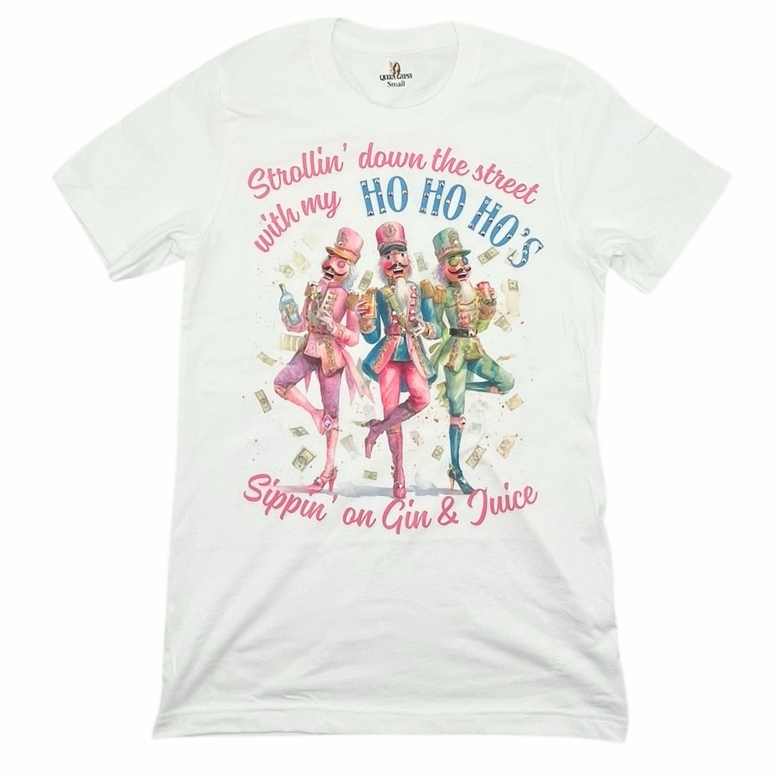 Gin & Juice T-Shirt on White with Crystals