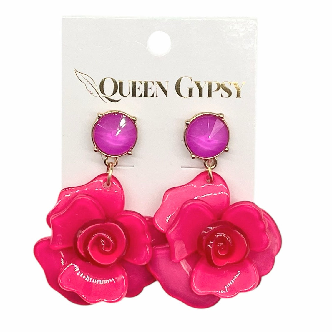 Acrylic/Crystal layered rose earrings