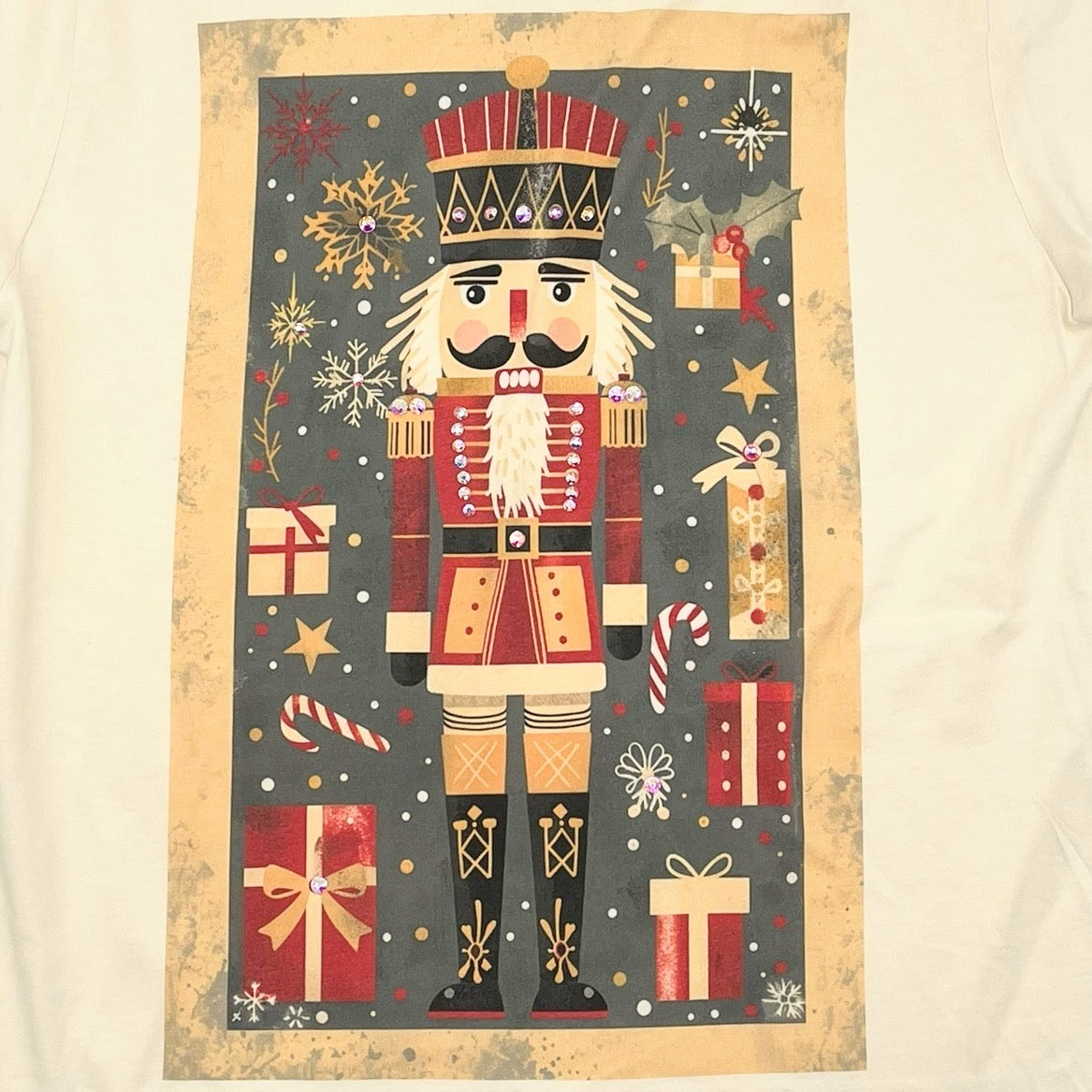 Navy Nutcracker T-Shirt on Natural with Crystals
