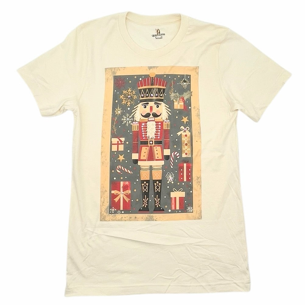 Navy Nutcracker T-Shirt on Natural with Crystals