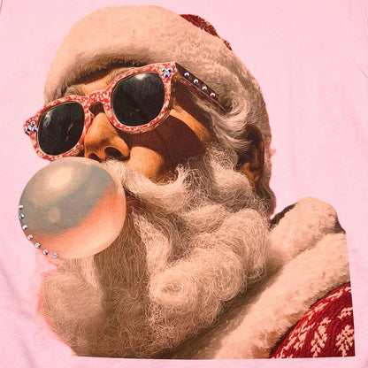Santa Bubble T-Shirt on Pink with Crystals