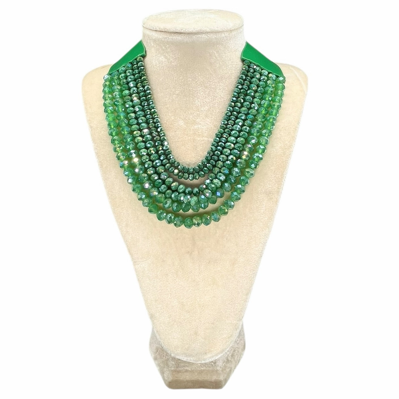 Premium stone Faceted Beaded Multi Strand Layered Faux Leather Necklace 