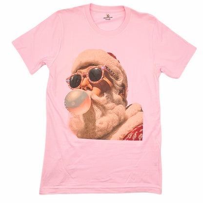 Santa Bubble T-Shirt on Pink with Crystals