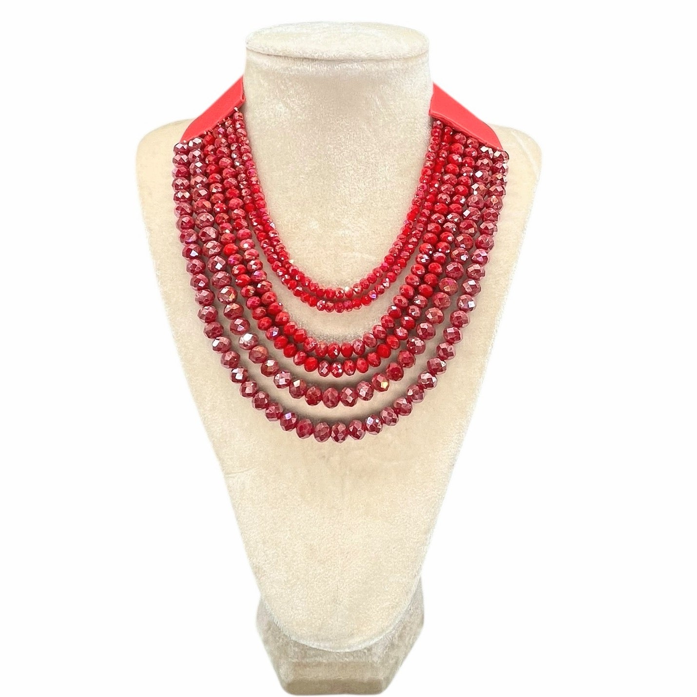 Premium stone Faceted Beaded Multi Strand Layered Faux Leather Necklace 