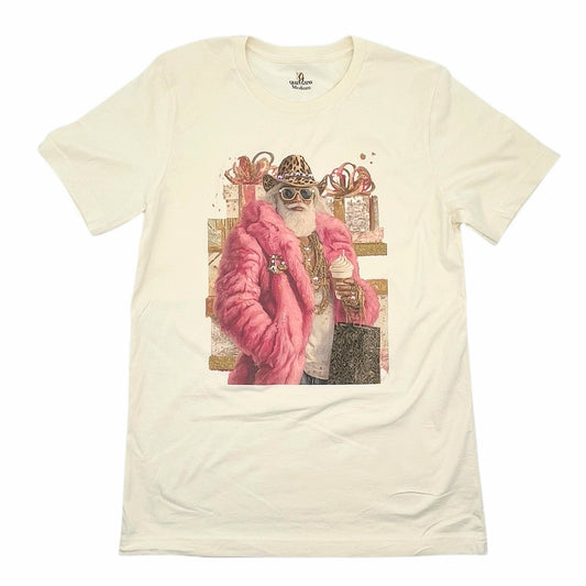 Santa Drip T-shirt on Natural with Crystals