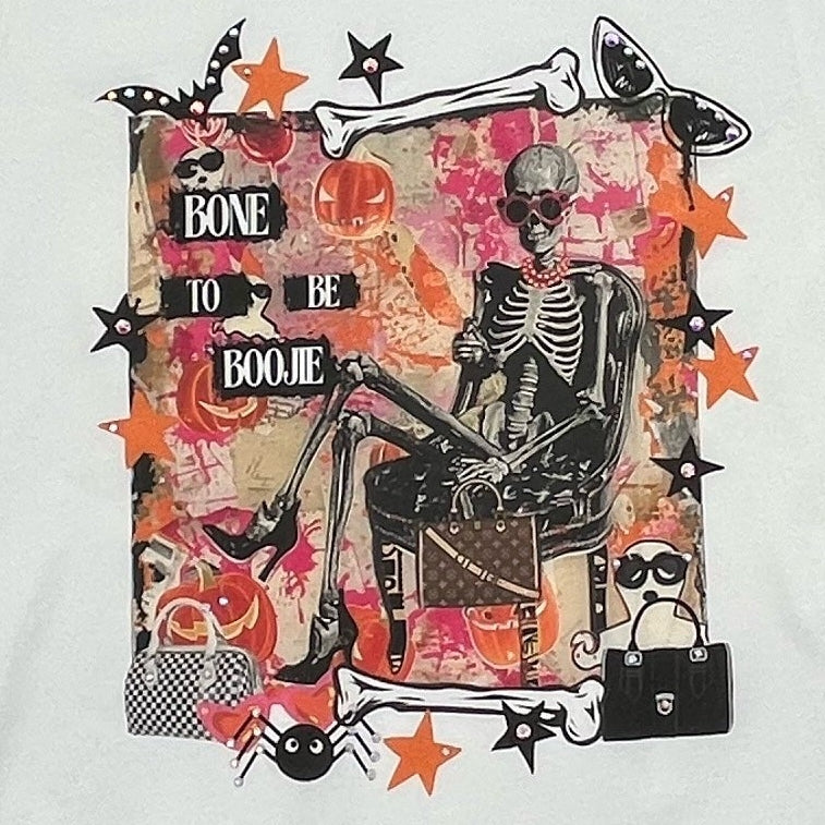 Bone to be Bougie T-Shirt on White wih Crystals