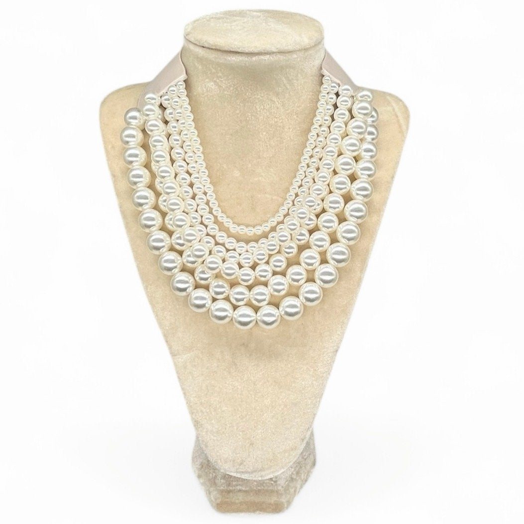 Metallic Ball Beaded Multi Strand Layered Faux Leather Magnetic Necklace 5 strand necklace