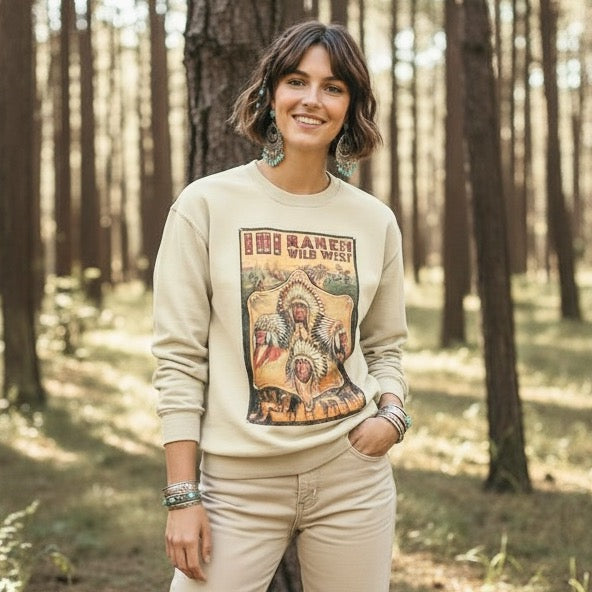 QG-101 Indian on Tan Sweatshirt with crystals