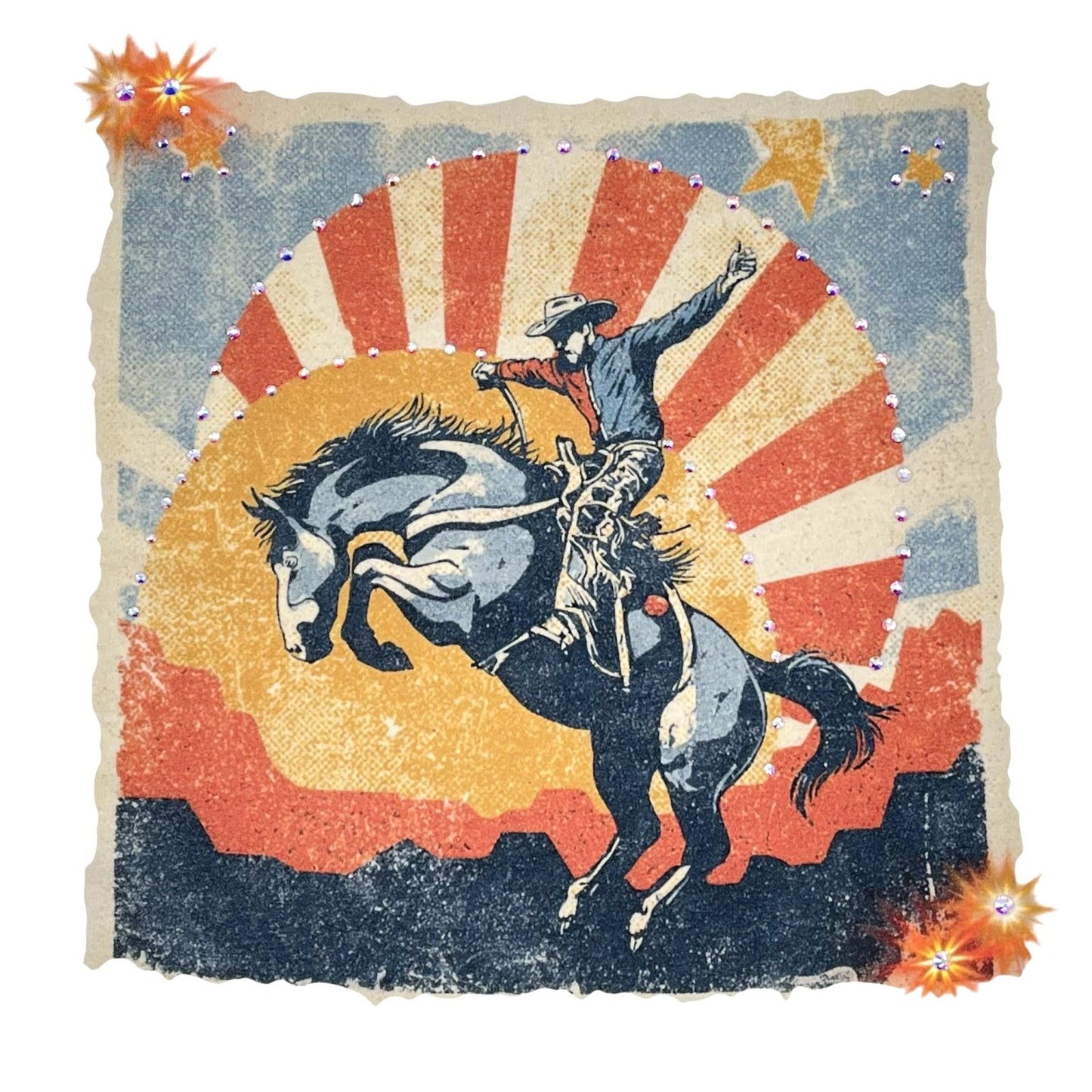 Cowboy Up Sunset T-shirt on Natural with crystals